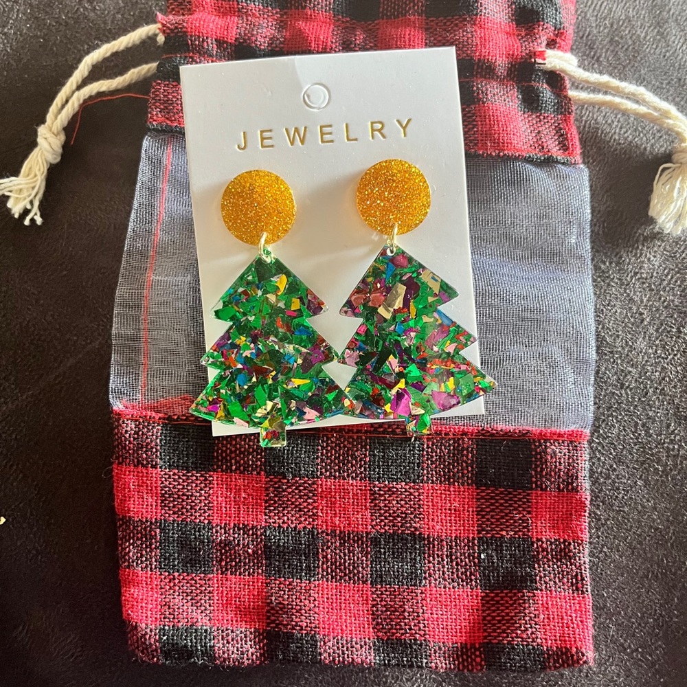 Glittery Green Christmas Tree Earrings